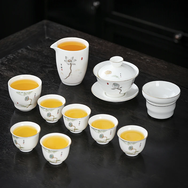 晟翔陶瓷茶具套装新富贵盖碗主人杯11头