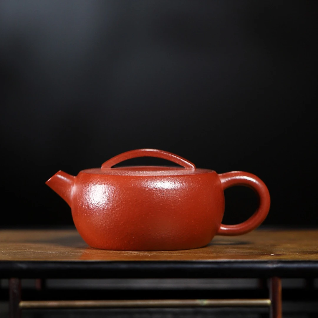 宜兴高端紫砂壶梨皮朱泥小品功夫茶具大口汉瓦130毫升一片瓦