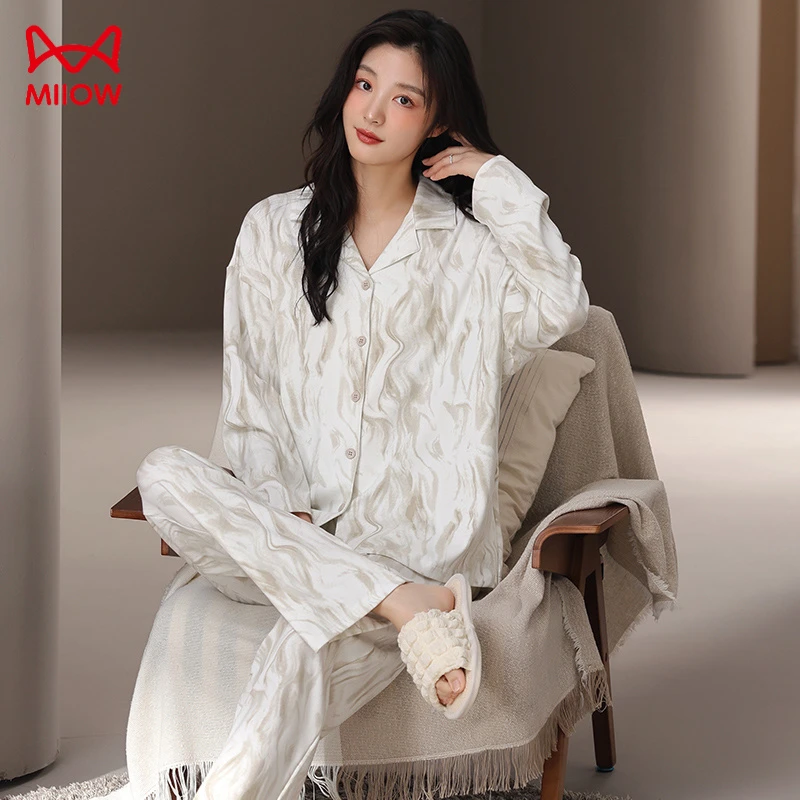 MiiOW/猫人【棉8001】春季休闲女士长袖长裤可外穿家居服睡衣女套装