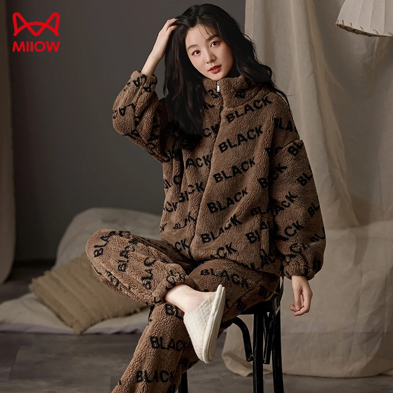 MiiOW/猫人【法兰绒88665】冬季长袖保暖可外穿家居服睡衣女套装