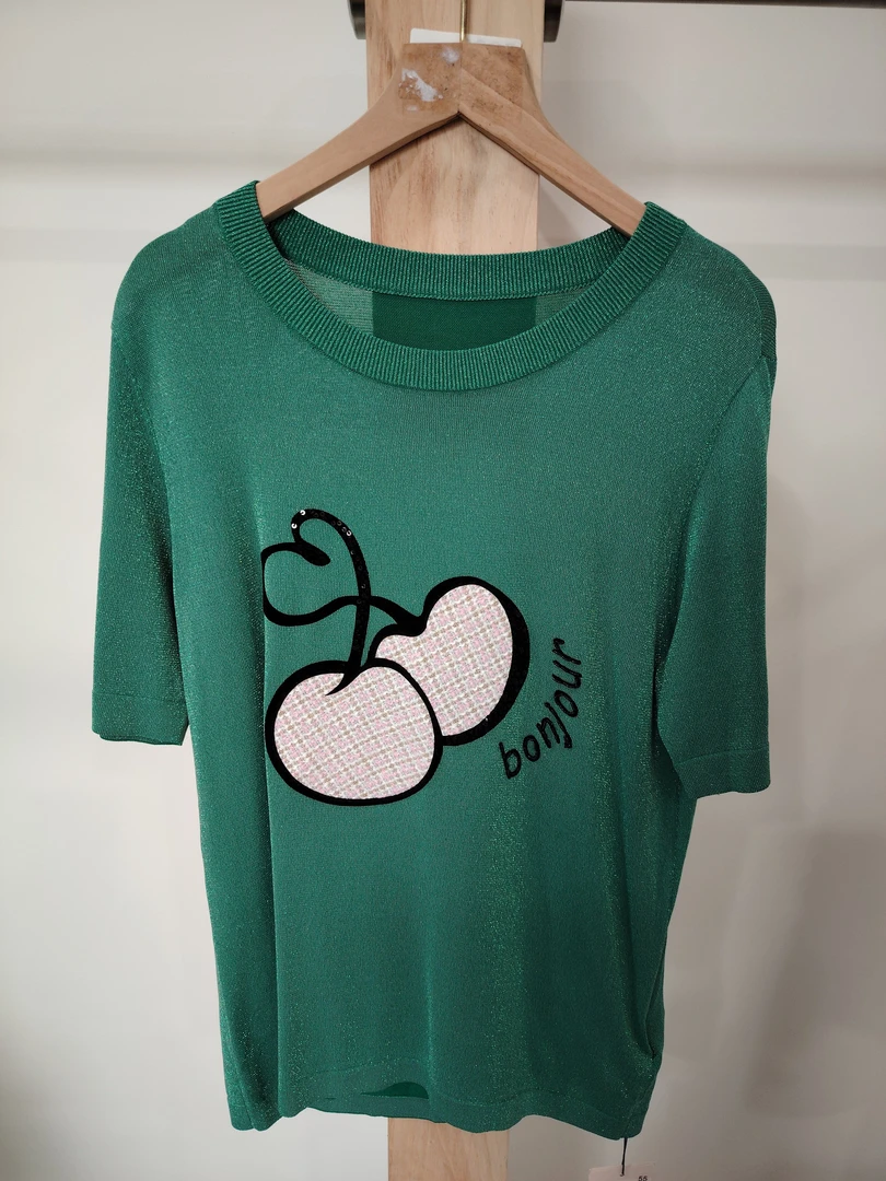 5800-夏季休闲时尚重工刺绣亮丝针织短袖