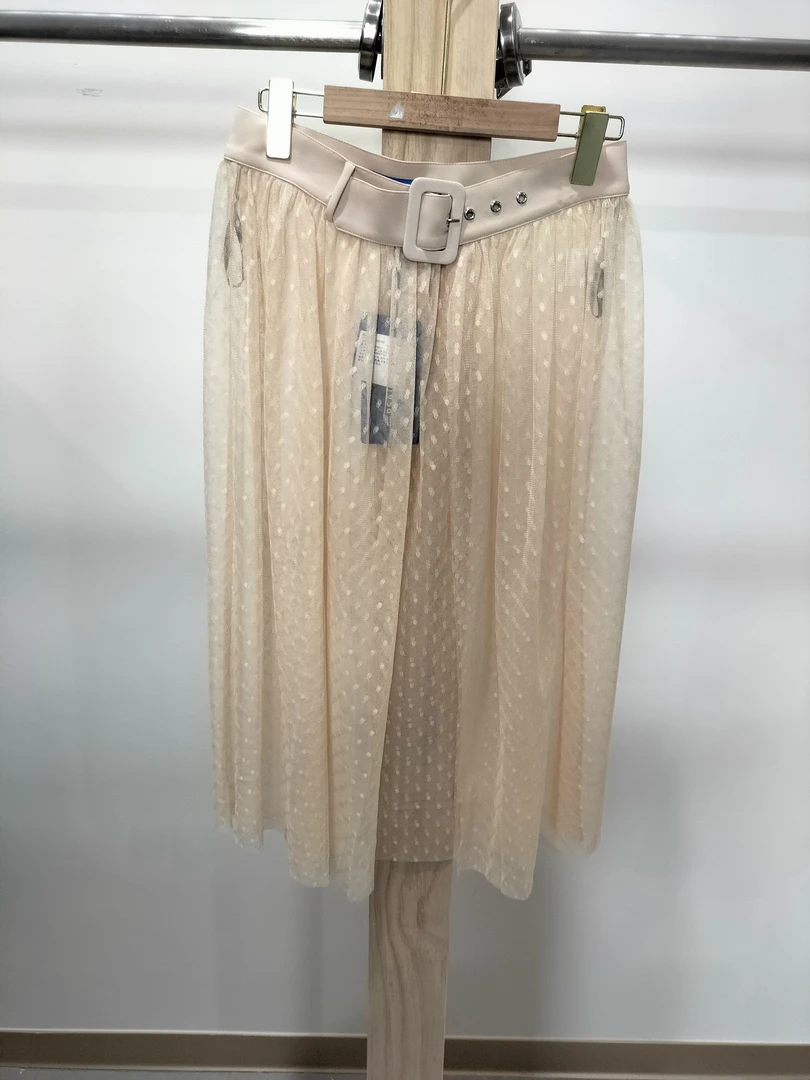 5349-亚美夏季优雅高腰网纱波点半身裙