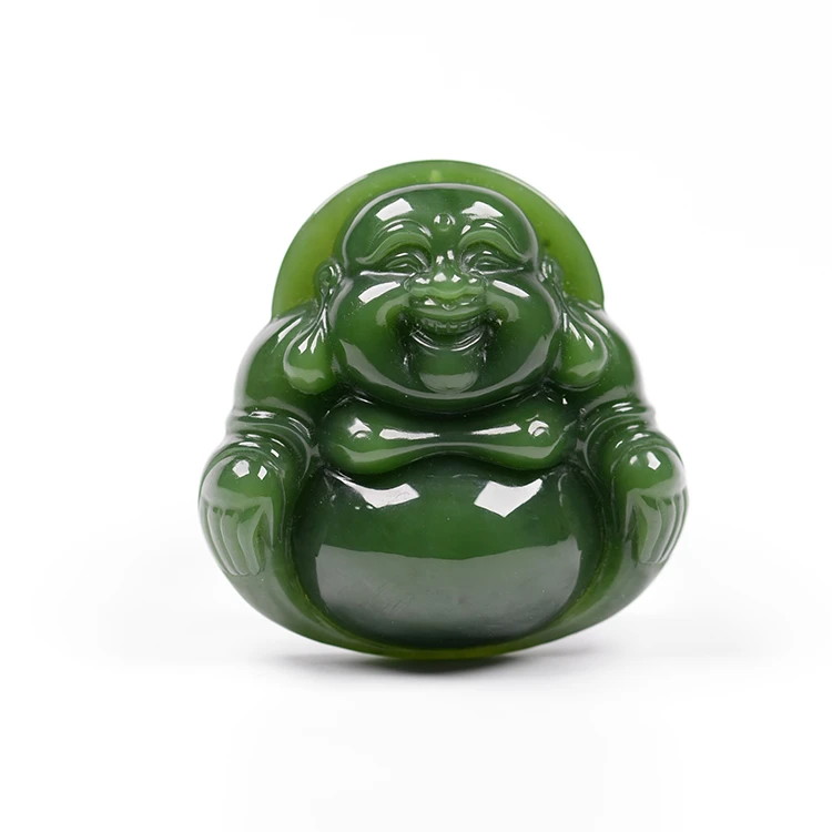 春日珠宝上等吊坠天然佛公菠菜绿和田玉100%真品上等和田和田碧玉