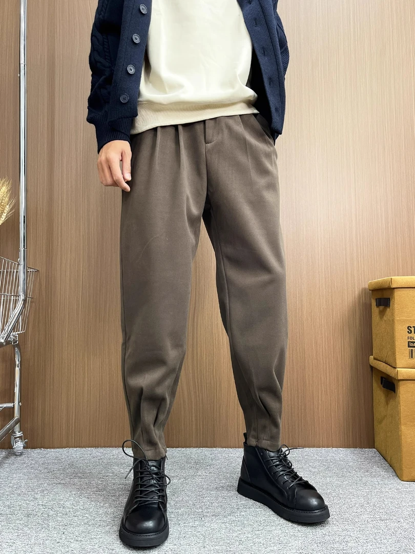 裤子男士秋冬西装裤厚款工装休闲裤宽松痞帅配马丁靴的毛呢裤子男