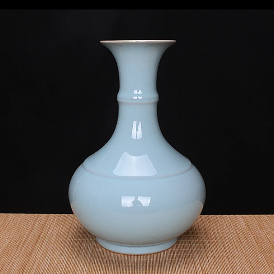 玉松汝瓷天青釉竹节瓶汝州原产地汝窑玛瑙釉陶瓷花瓶花器花插摆件