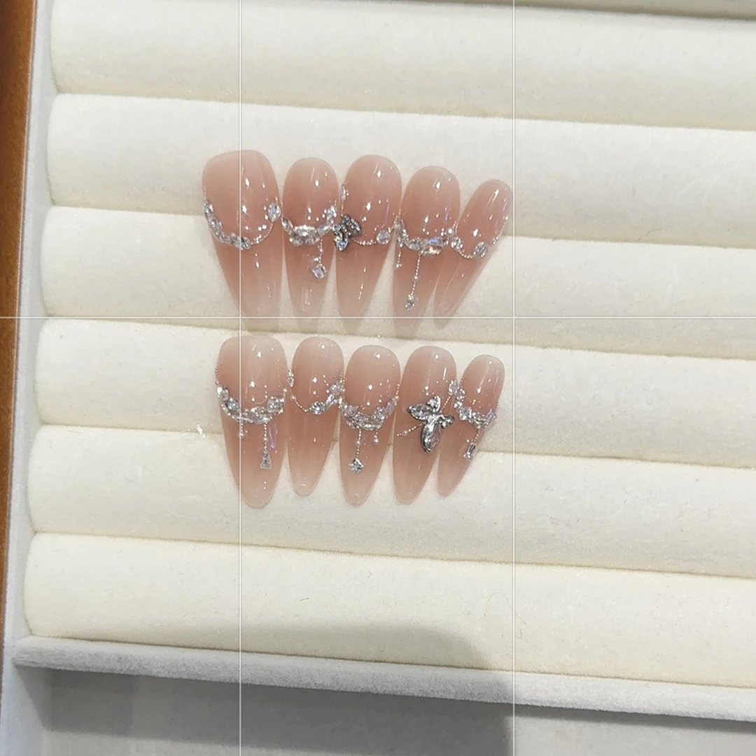 腮红锆石   纯手工穿戴甲（10片）可免费定制甲型气质指甲贴