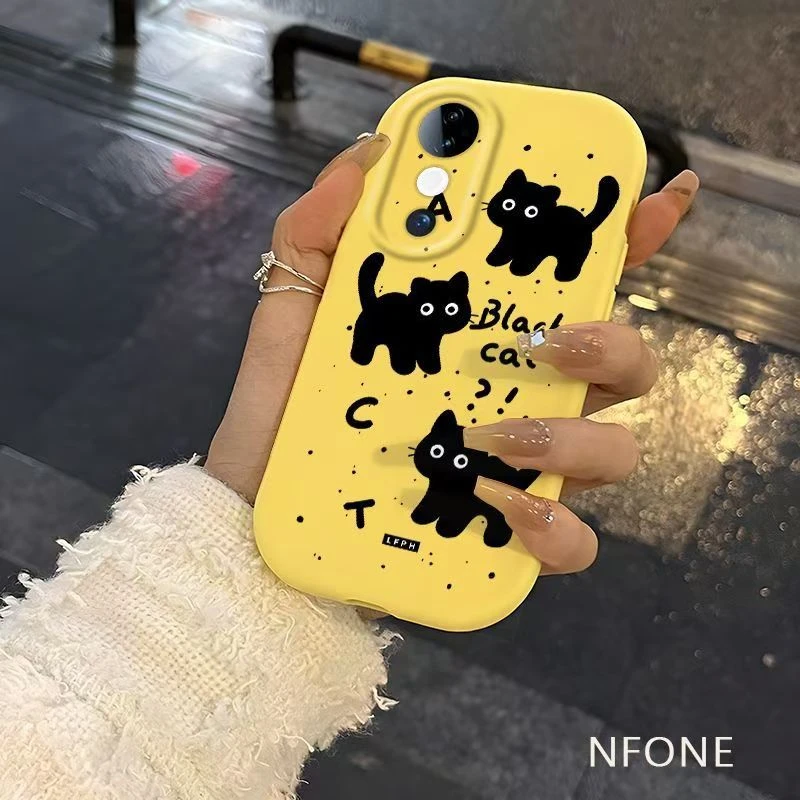 三只黑猫女适用苹果手机壳OPPO华为VIVO小米荣耀IQOO真我红米防摔