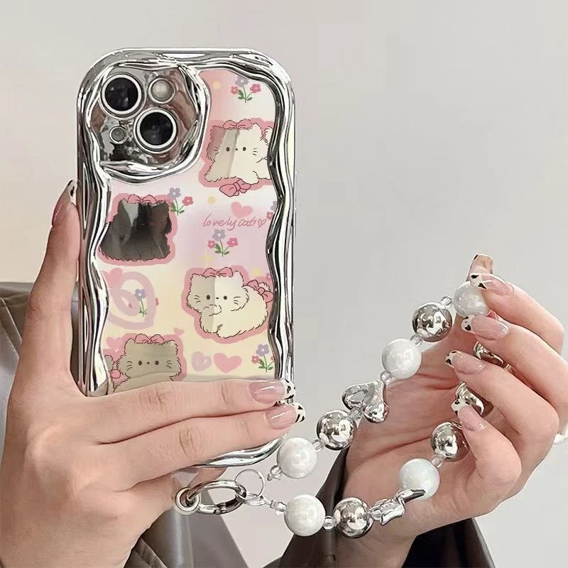 多花猫电镀适用苹果手机壳华为VIVO小米OPPO荣耀IQOO真我奶油防摔