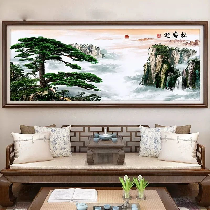 迎客松钻石画新款满钻客厅山水风景点钻十字绣中式大幅手工自粘画