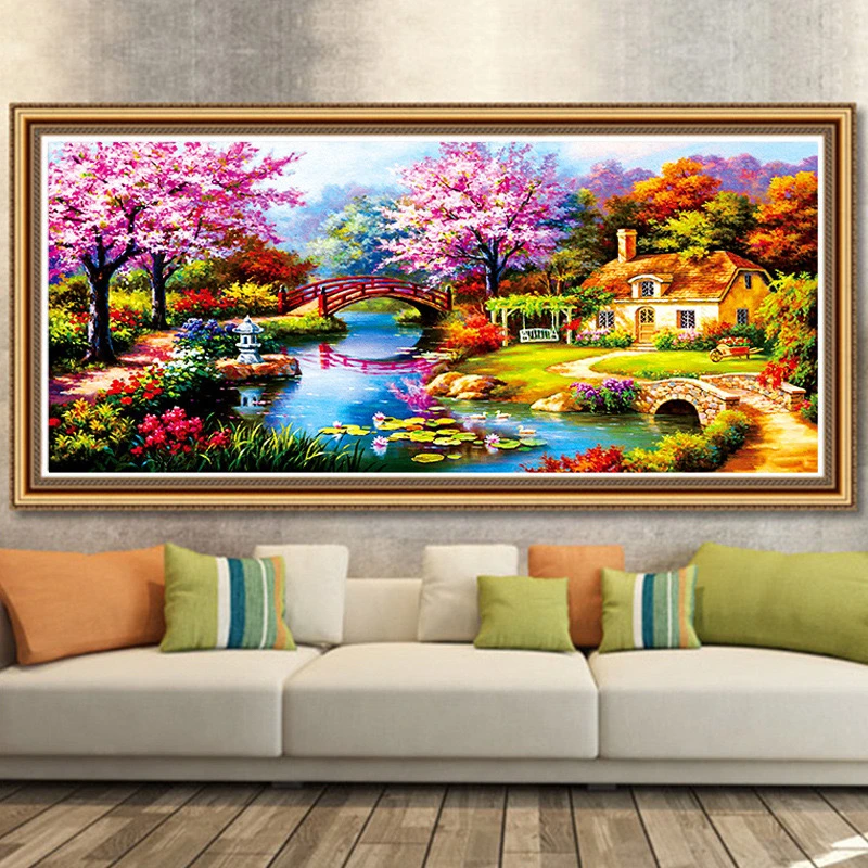 梦幻家园钻石画满钻花园小屋风景客厅装饰画手工diy点钻石十字绣