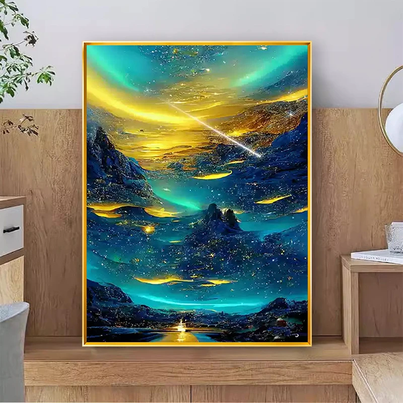 梦幻极光风景钻石画满钻竖版玄关客厅卧室装饰画手工diy点钻石绣