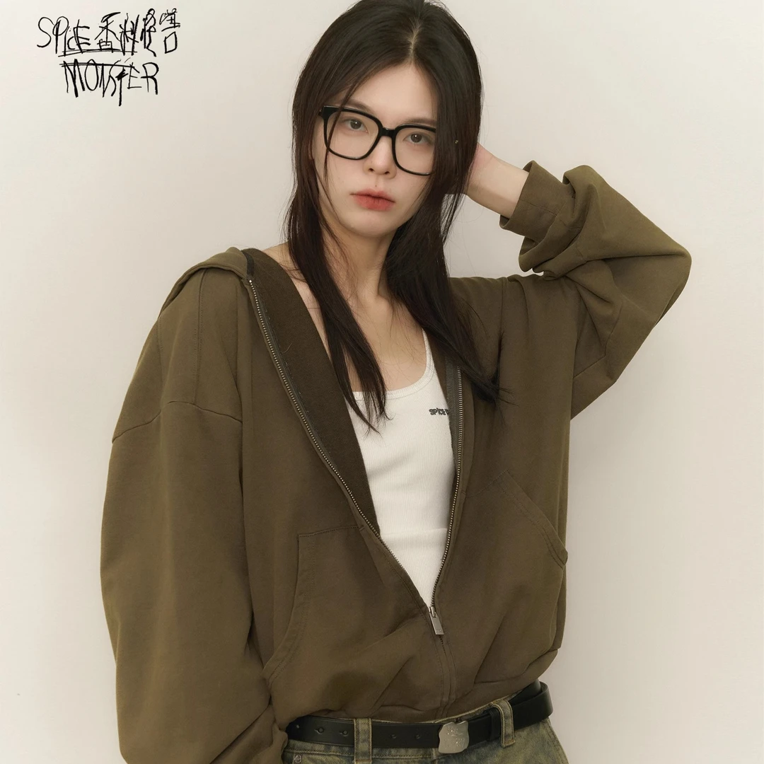 香料怪兽秋冬新中性复古重工洗水街头针织大帽子「贴布绣外套」