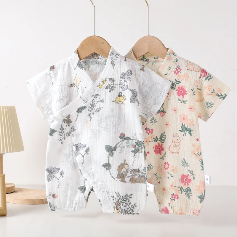 婴儿衣服夏季连体衣和尚服短袖纯棉纱布宝宝夏装哈衣爬服薄款睡衣