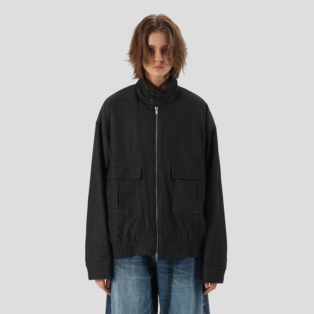 ESAT 宽松大口袋羊毛混纺休闲哈灵顿短款200g棉服外套