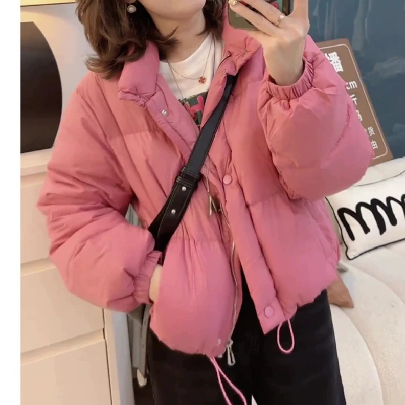 小个子棉袄超好看韩系粉色保暖服棉衣短款宽松厚外套女面包服冬季