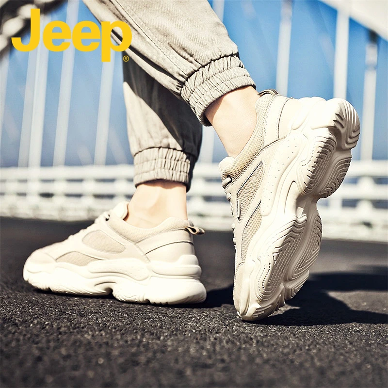 jeep吉普男鞋2025新款爆款百搭网面老爹鞋男士时尚休闲运动小白鞋