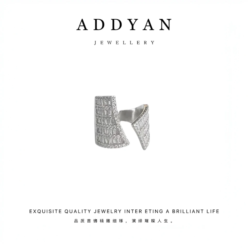 钛钢锆石戒指 多边形锆石开口戒指轻奢小众创意百搭食指戒气质