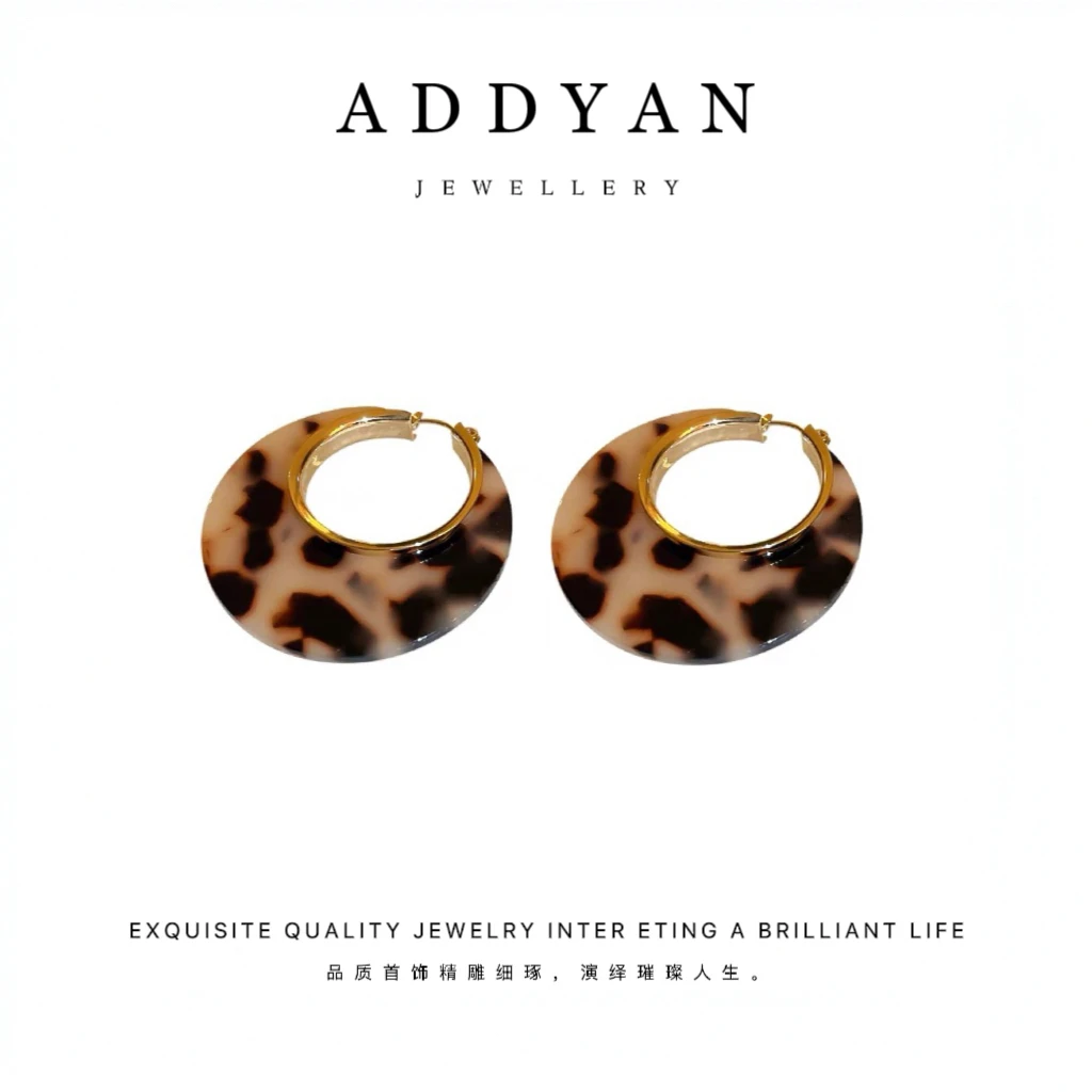 铁合金耳饰 银针复古夸张豹纹亚克力耳环小众时尚设计感耳圈