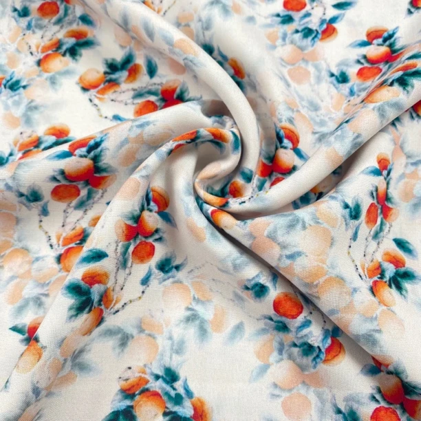 【恩恩布业】白底水果数码印染棉绸60支高密度服装布料150幅宽