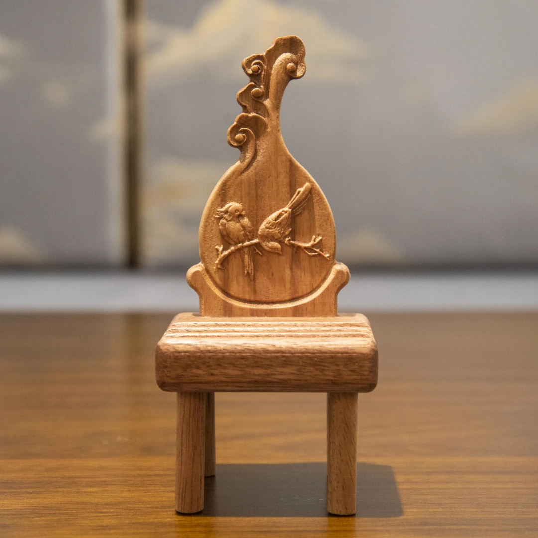 非洲酸枝木 琵琶琴椅手机支架置物架手机架木质 尺寸:8*8*17.5