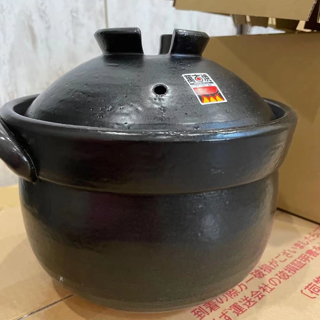 【日本製】5合2.8L日本进口万古烧土砂锅双盖炖锅大黑煲汤家用土锅