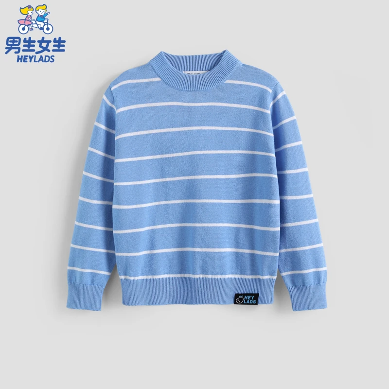 44322儿童经典条纹中性毛衣长袖圆领套头毛衫NJNBW44322B