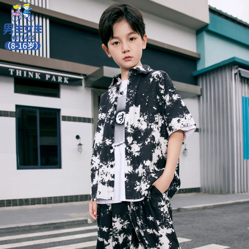 23046男大童短袖衬衫儿童夏季时尚薄款印花帅气短袖NJXAJ23046A