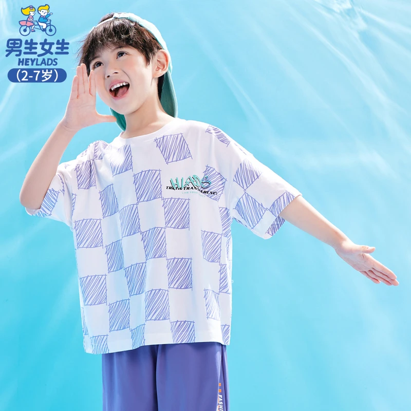 23155男小童短袖儿童夏季休闲轻薄宽松透气棋盘格T恤NJTCJ23155A