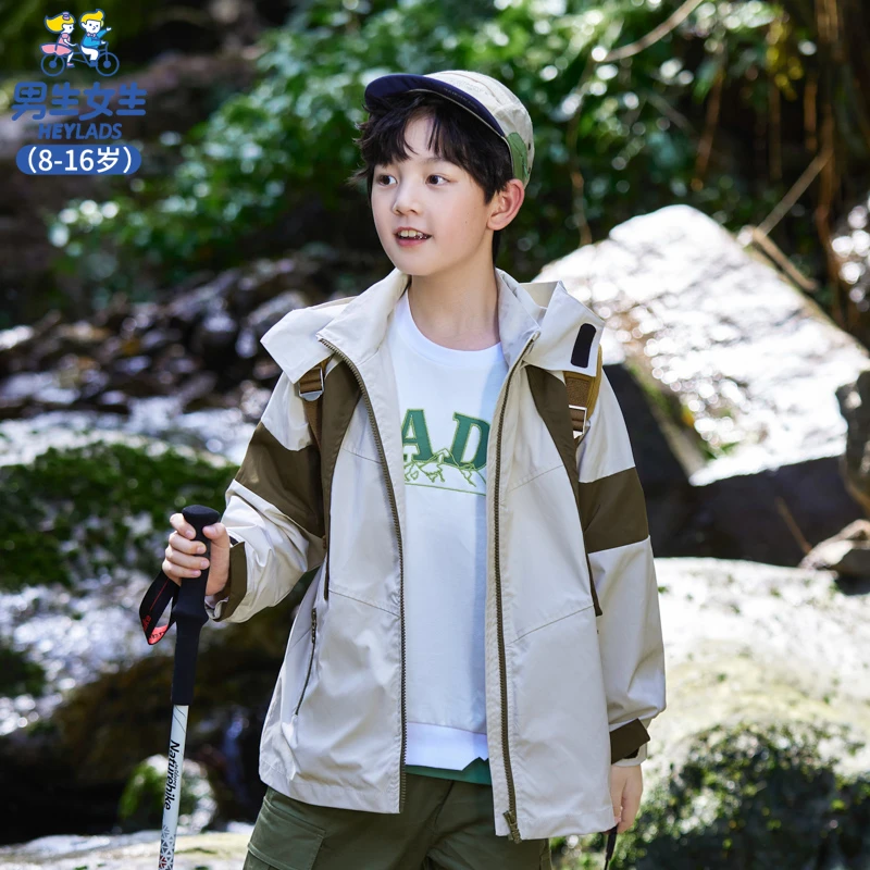 14030儿童春秋休闲防风连帽撞色拼接中大童潮流茄克NCJBJ14030*