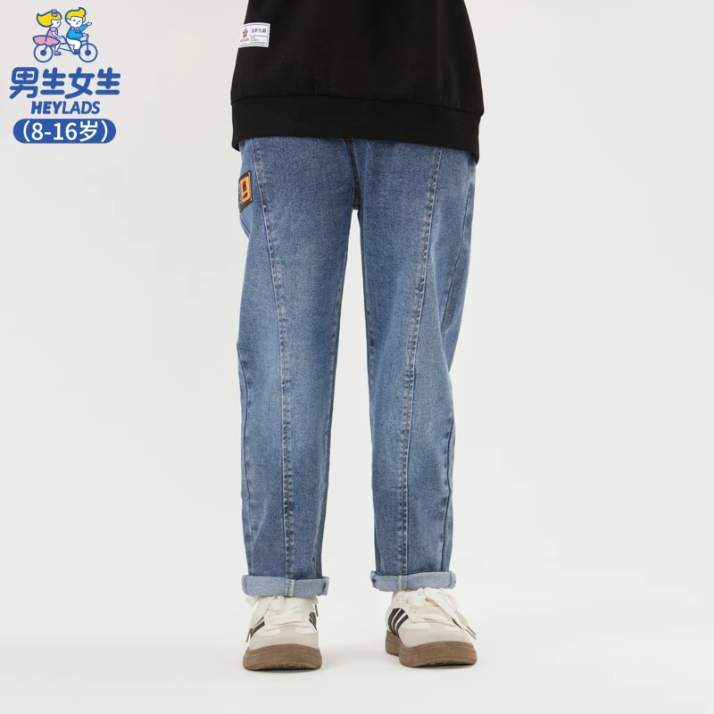 32033男童简约宽松休闲百搭柔软春秋大童水洗牛仔裤NPNEJ32033A