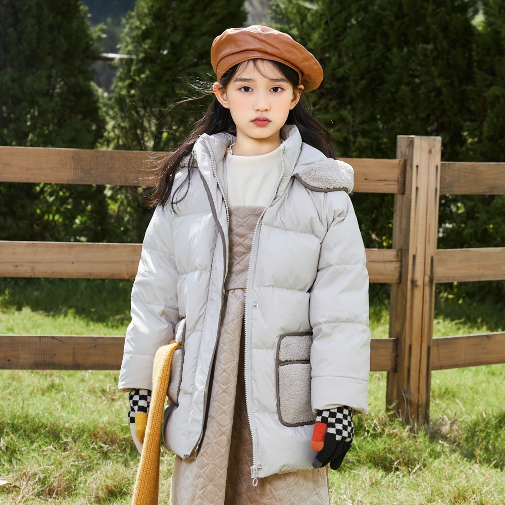 42554女大童羽绒服儿童时尚连帽冬季保暖加厚中长款NCYAJ42554A