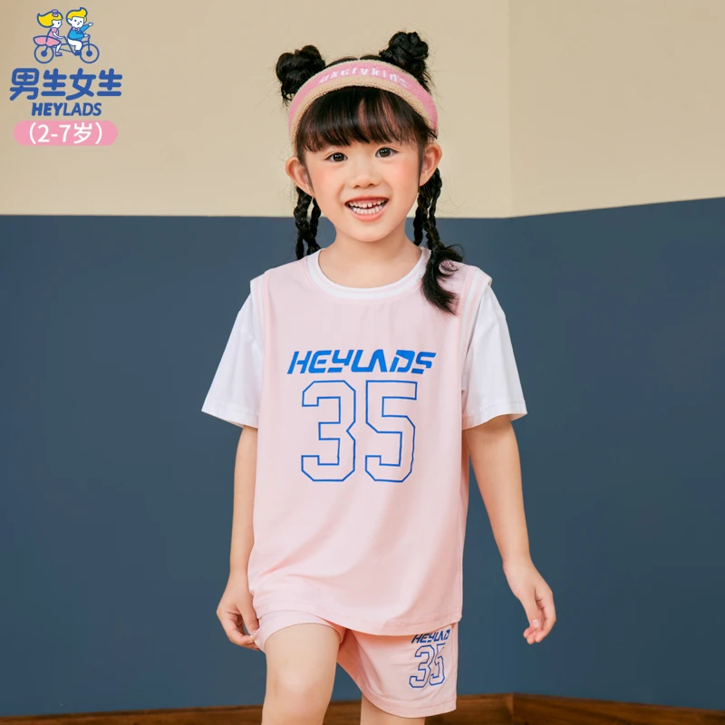 男生女生夏季女小童运动休闲透气宽松短袖套装NSZCJ23706A