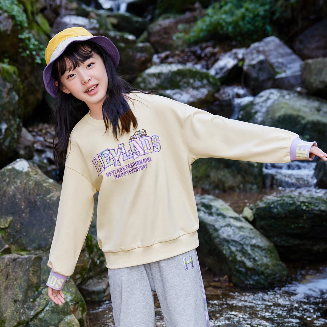 14544女童春秋柔软舒适字母刺绣印花百搭休闲卫衣NJNCJ14544T*