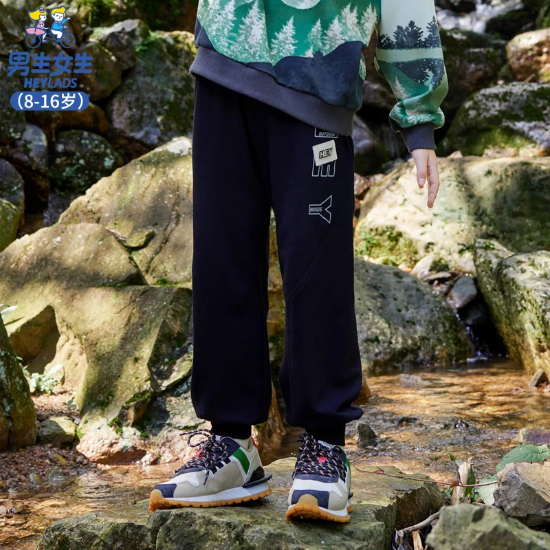 14034儿童春秋简约百搭中大童时尚直筒修身束脚长裤NPZEJ14034*