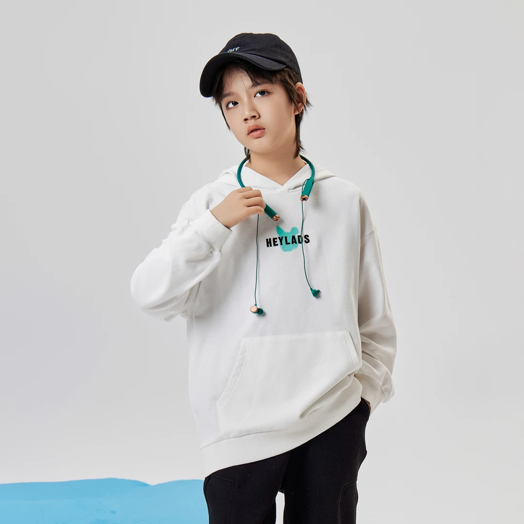 13016男童春秋休闲简约时尚宽松中大童长袖连帽卫衣NJN