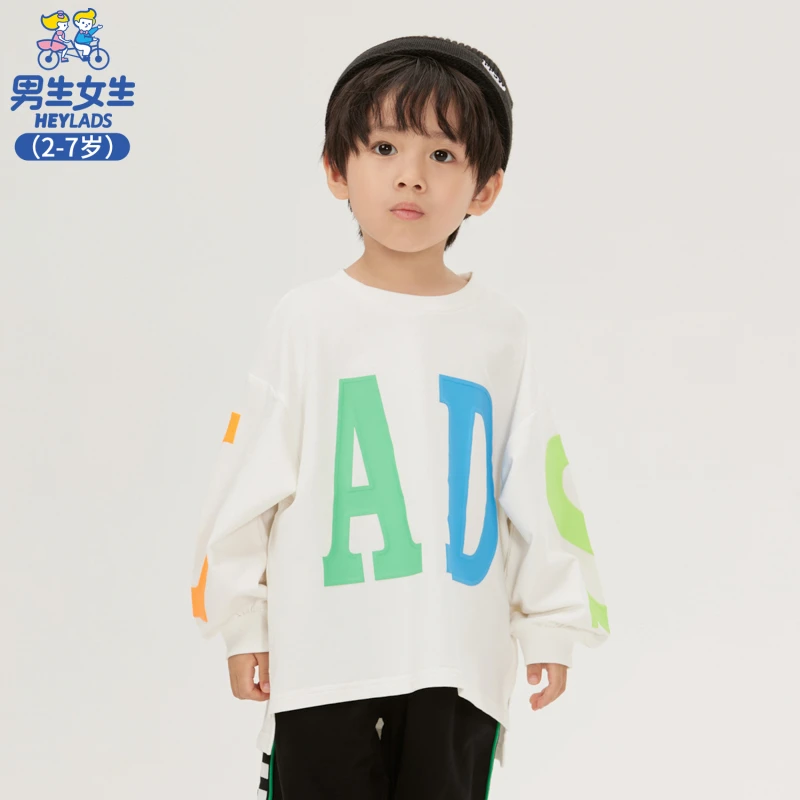 32163男童春秋新款宽松潮流韩版大LOGO小童时尚卫衣NJNCJ32163A