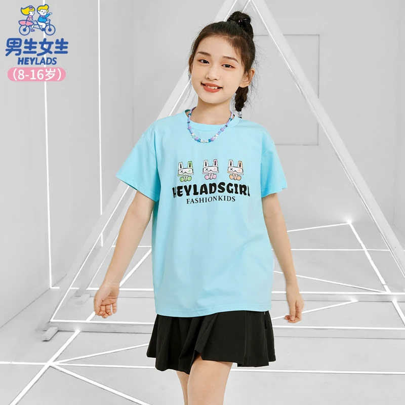 23548女大童短袖T恤女童休闲夏季透气圆领时尚户外NJTCJ23548A