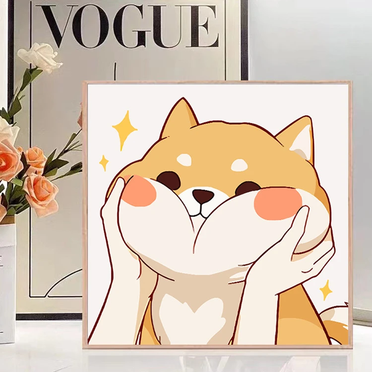 数字油画diy可爱柴犬儿童手工狗狗丙烯油彩画卧室装饰画填色画