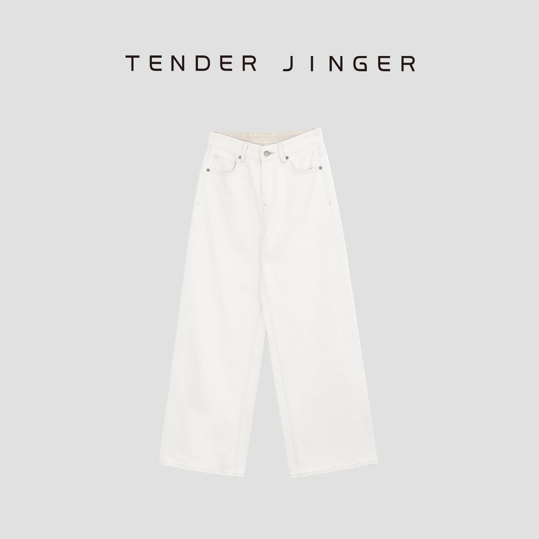 Tender Jinger【黑标】中高腰无弹内里磨毛阔腿牛仔裤T44SAI79015