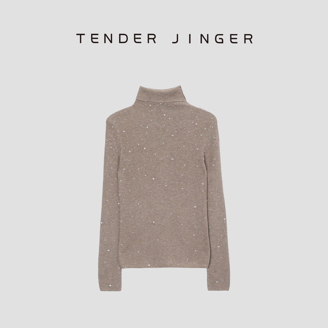 Tender Jinger【专柜】女高领钉珠羊毛混纺打底针织衫T43SZZ78970