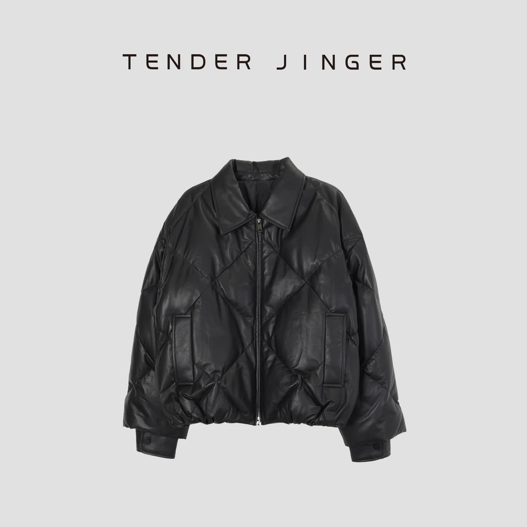 Tender Jinger女休闲翻领绵羊皮鹅绒短外套T44DEN78176