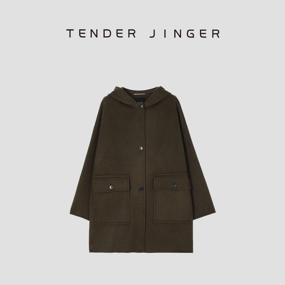 【黑标】女士中长款连帽羊毛混纺大衣外套T44ERF317E