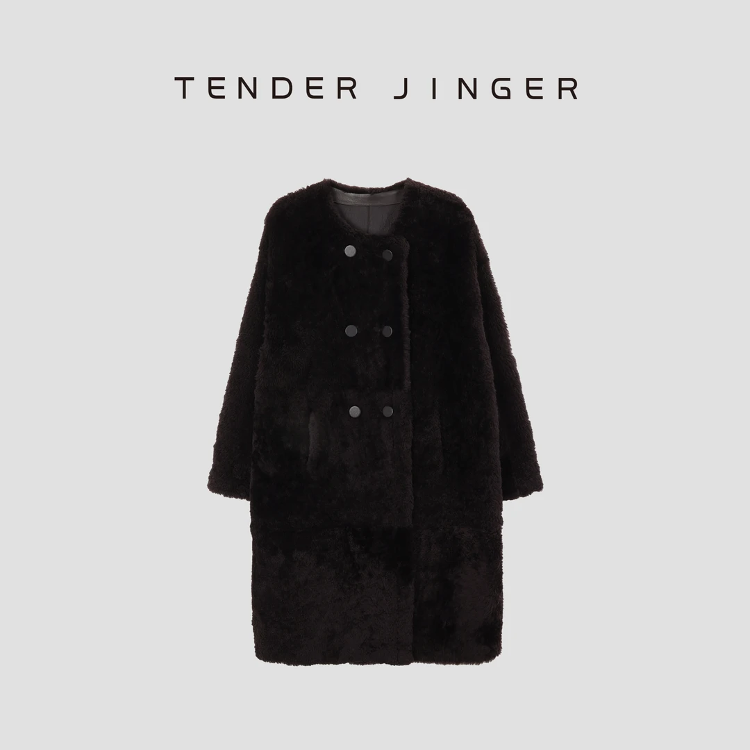 Tender Jinger【黑标】女休闲圆领长款保暖皮毛一体T44PXP78902