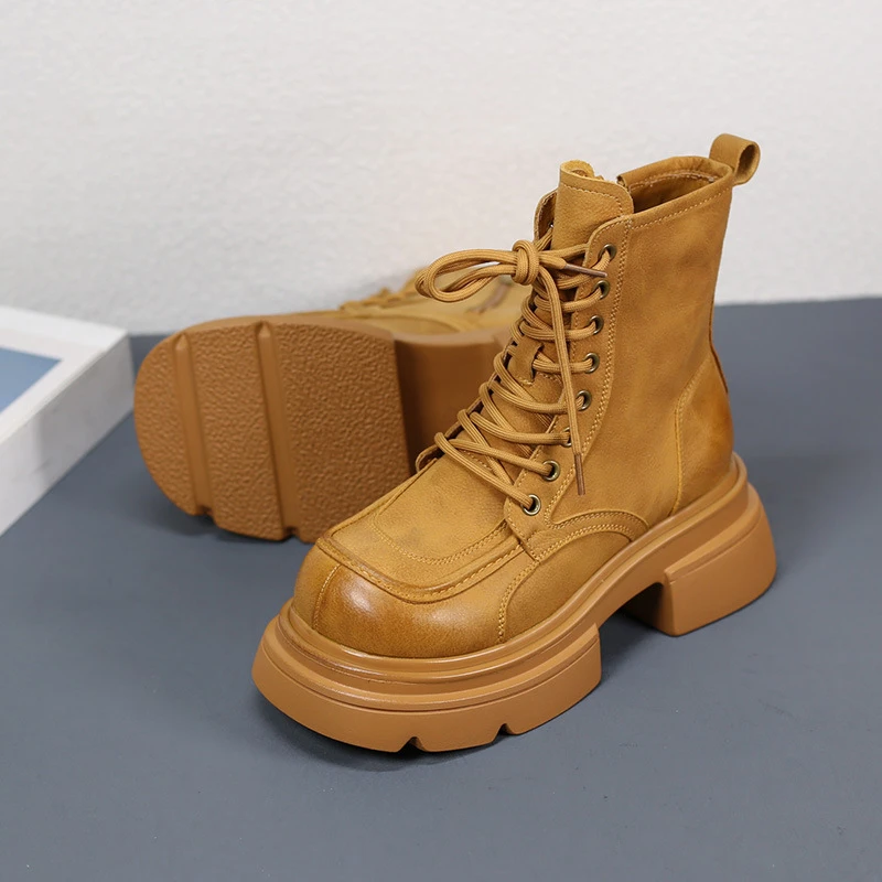 马丁靴女 2023秋冬新款辣妹厚底机车沙漠大黄蜂靴小个子短靴代发