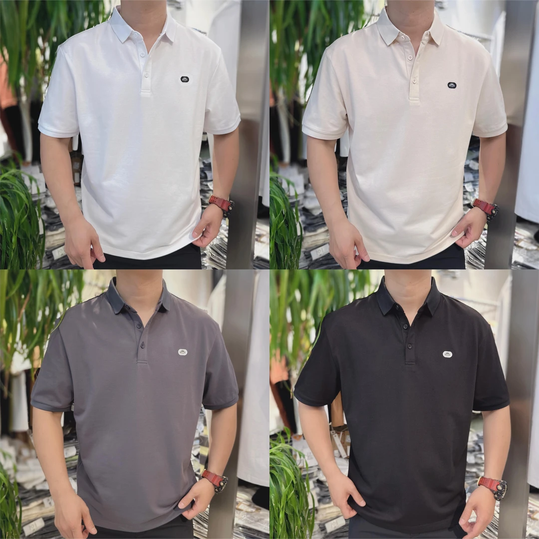 (双珠地棉）夏季纯色简约百搭舒适宽松休闲翻领短袖610
