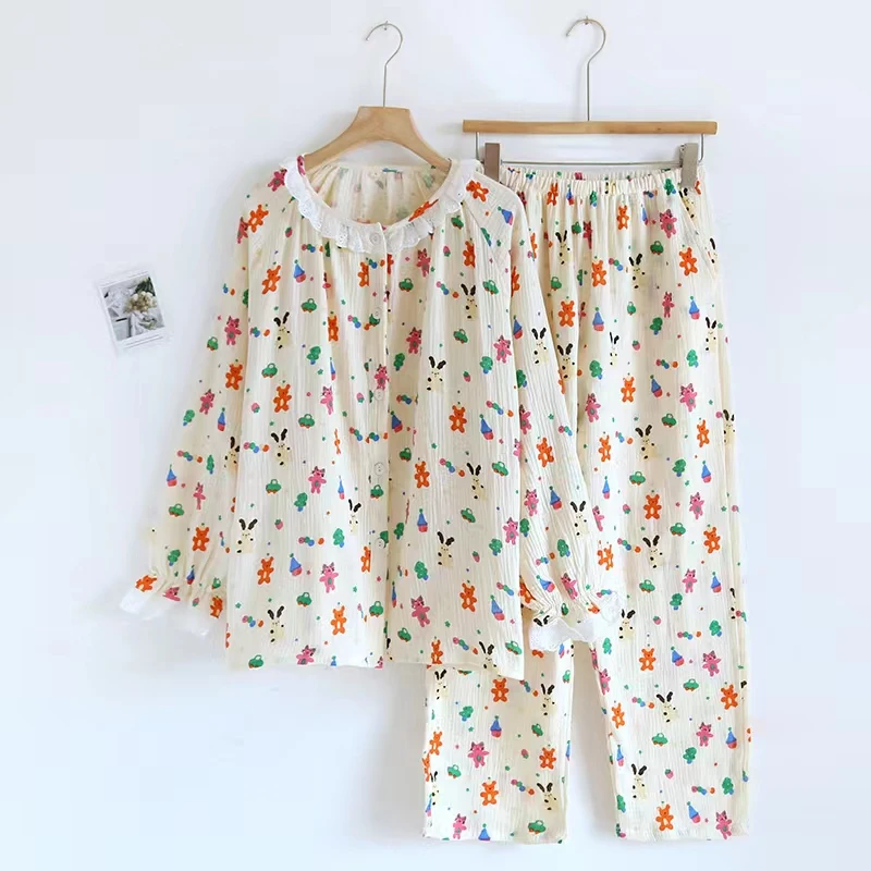 521 开衫奶芙小熊  女士长袖长裤棉休闲舒适甜美透气睡衣家居服