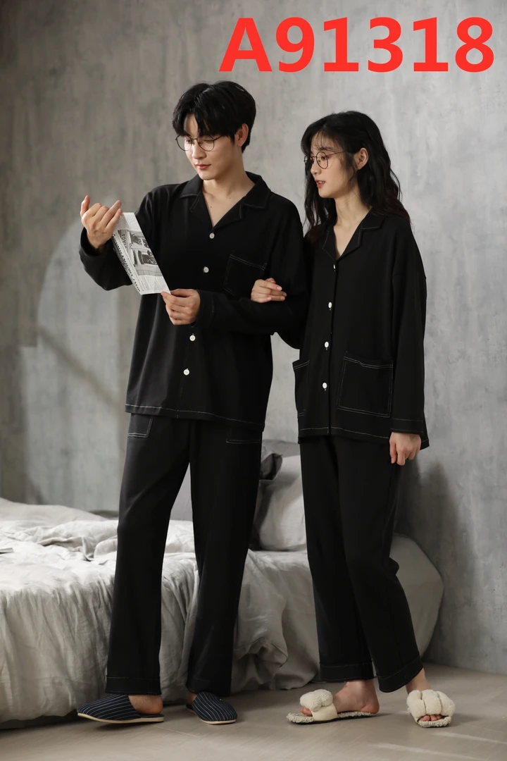 91318  男士 黑色 长袖长裤柔软舒适家居服套装
