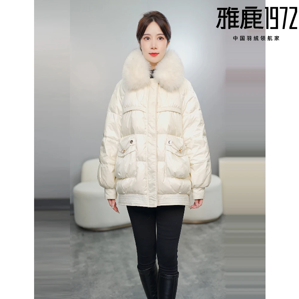 时尚休闲百搭小个子冬季加厚保暖毛领款90%白鸭绒女士短款羽绒服