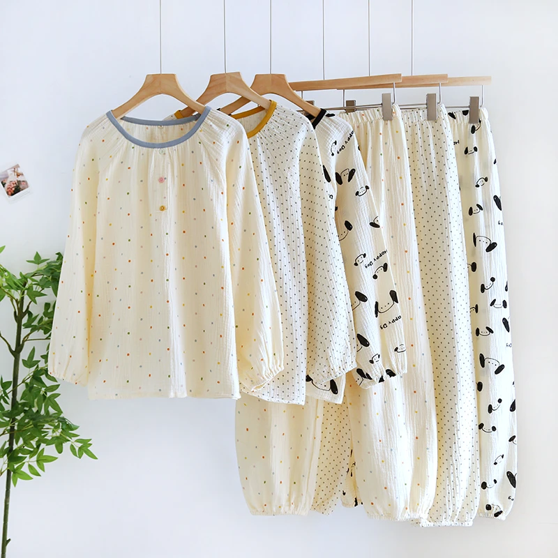 新款纯棉大码睡衣女春秋季长袖长裤套装可居家可外穿睡衣女套装