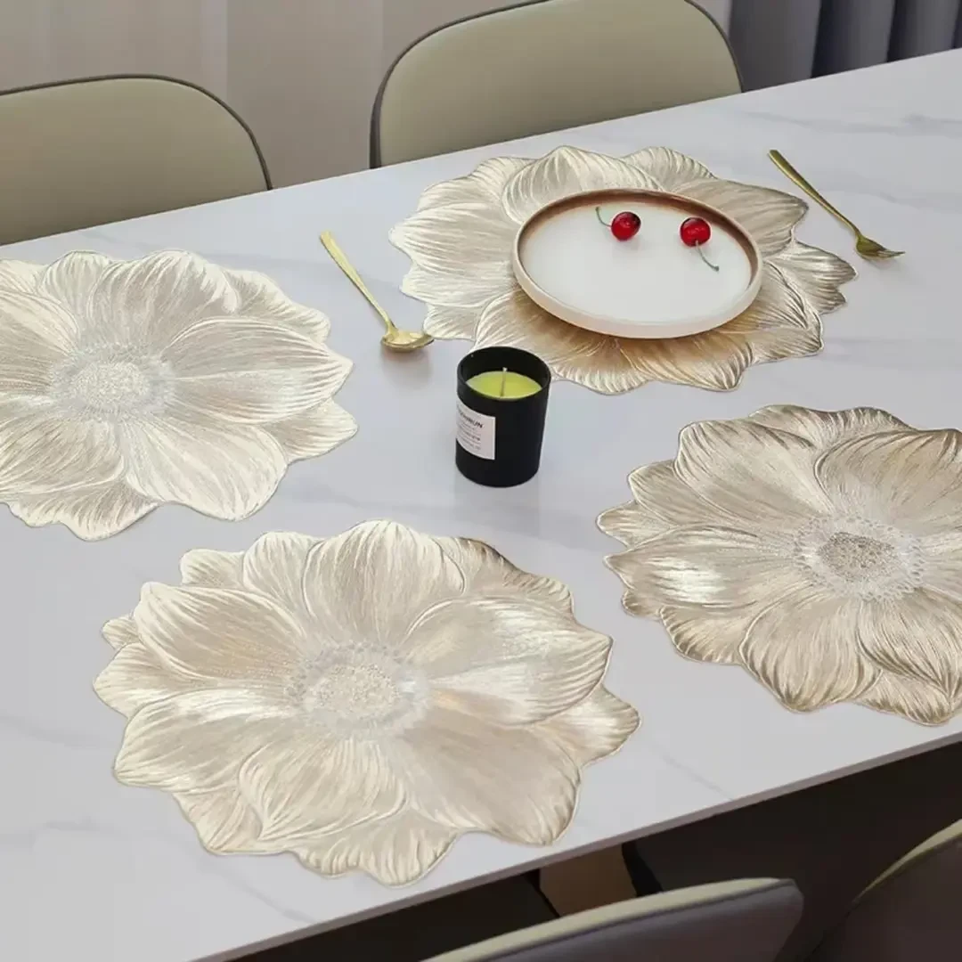 荷花餐垫防热防水防油污pvc可水洗隔热垫酒店餐厅桌垫wty
